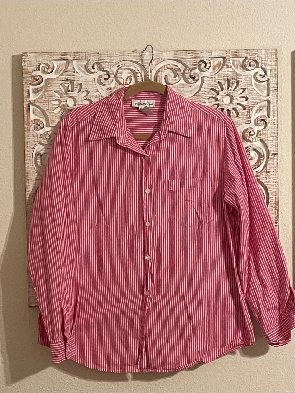 Evan Picone Pink and White Striped Dress Shirt